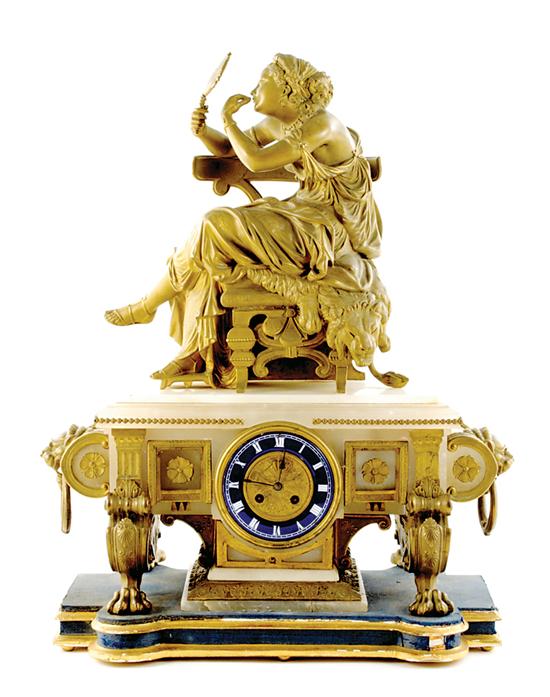 Appraisal: French alabaster and metal figural mantel clock DG Cie Paris