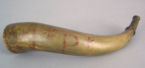 Appraisal: Engraved powder horn inscribed John Price Belford with polychrome decorated