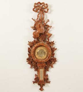 Appraisal: LOUIS XVI STYLE CARVED PINE PICKLED BAROMETER LOUIS XVI STYLE