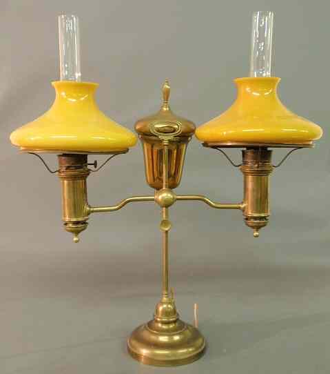 Appraisal: Large brass double-arm gas student lamp signed E M Co