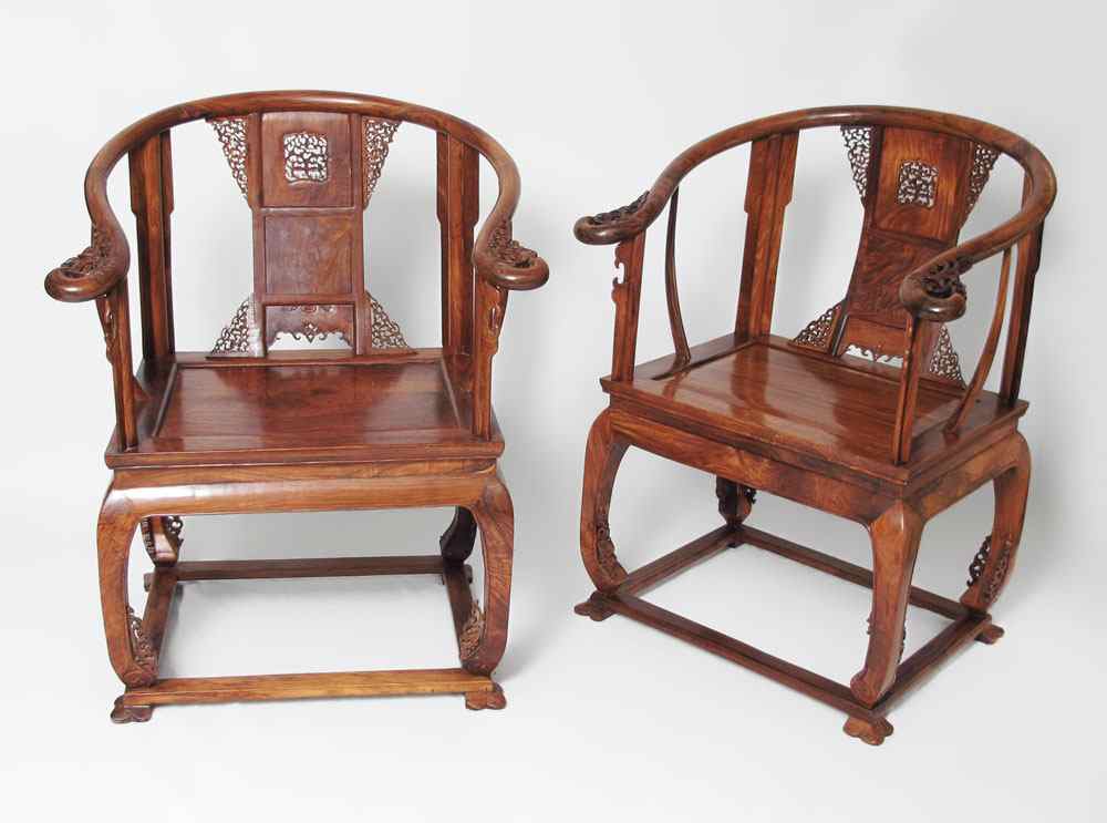 Appraisal: PAIR CHINESE HORSESHOE BACK CHAIRS '' x '' x ''