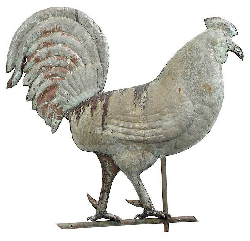 Appraisal: Folk Art Molded Copper Rooster Form Weathervane American late th