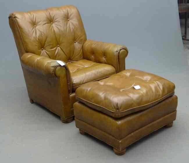 Appraisal: Leather chair and ottoman Hickory N C '' Seat Ht