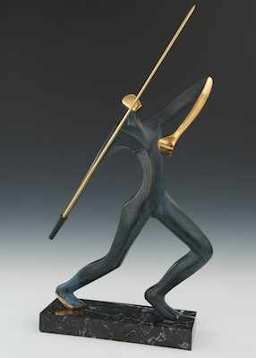 Appraisal: Contemporary Bronze Sculpture of Javelin Thrower Bronze with polished and