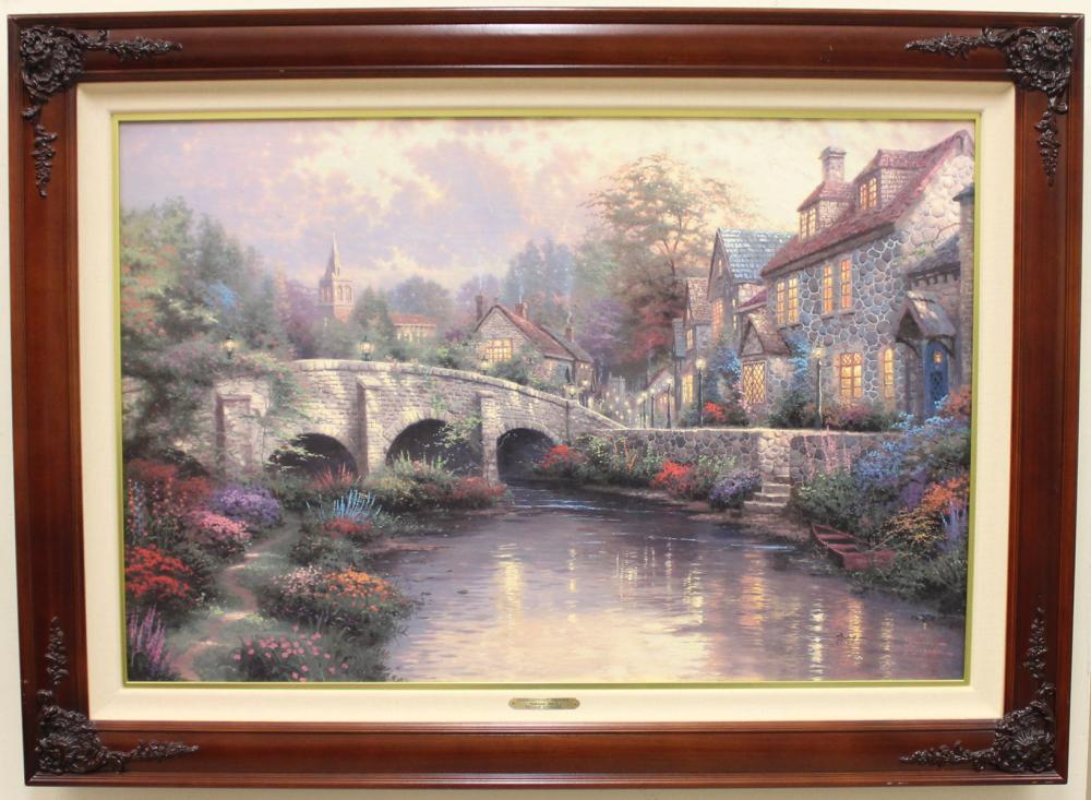 Appraisal: THOMAS KINKADE United States - embellished print on canvas Cobblestone