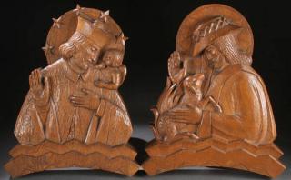 Appraisal: GERMAN ART DECO CARVED WOOD PLAQUES A PAIR OF GERMAN