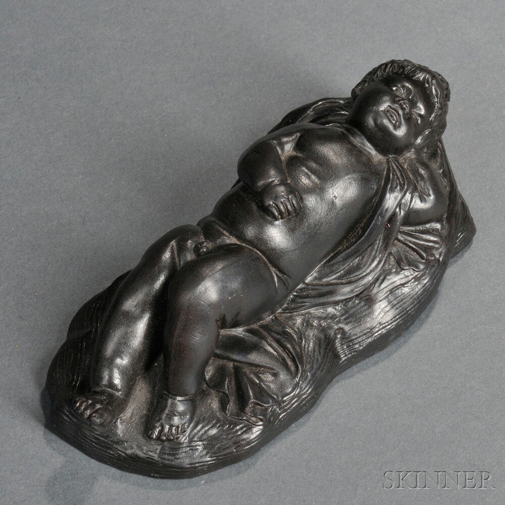 Appraisal: Wedgwood Black Basalt Model of a Sleeping Boy England mid-