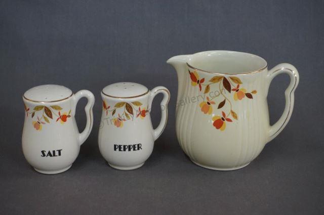 Appraisal: Hall Autumn Utility Jug Salt Pepper Range Set Produced by