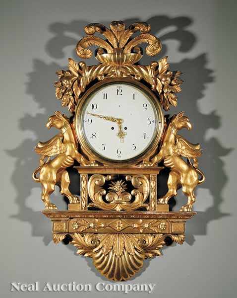 Appraisal: A Swedish Neoclassical Carved and Gilded Wall Clock th c