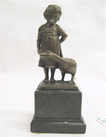 Appraisal: BRONZE SCULPTURE of a young girl and a goose mounted