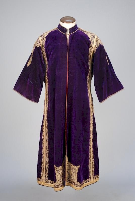 Appraisal: ETHNIC METALLIC EMBROIDERED ROBE EARLY th C Royal purple velvet