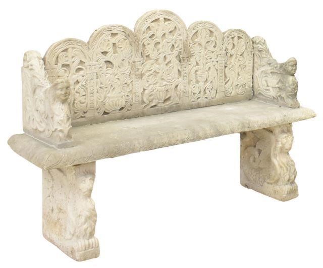 Appraisal: Cast concrete garden bench arched back with foliate vines and