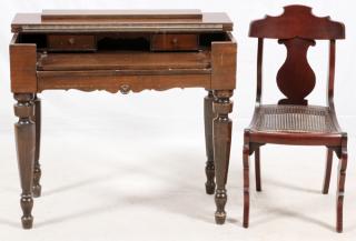 Appraisal: MAHOGANY SPINET DESK C MAHOGANY SPINET DESK C CHAIR Two