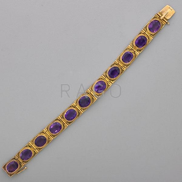 Appraisal: AMETHYST AND CANNETILLE YELLOW GOLD BRACELET Condition Report