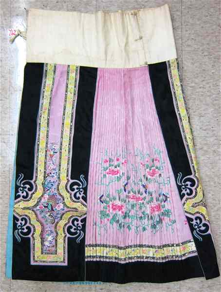 Appraisal: CHINESE LADY'S SILK SKIRT pleated with rose pink field and