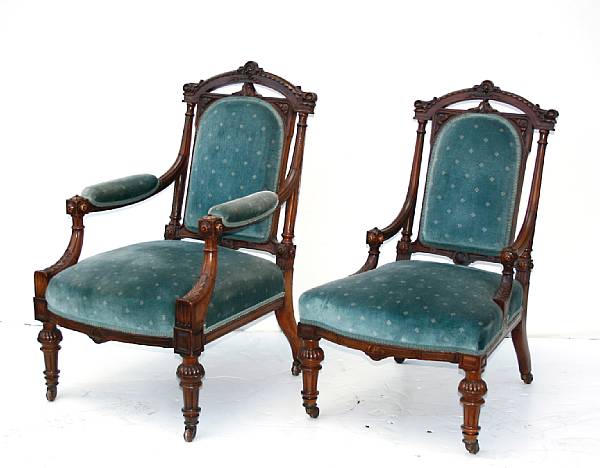 Appraisal: A set of two Victorian Renaissance Revival walnut chairs height