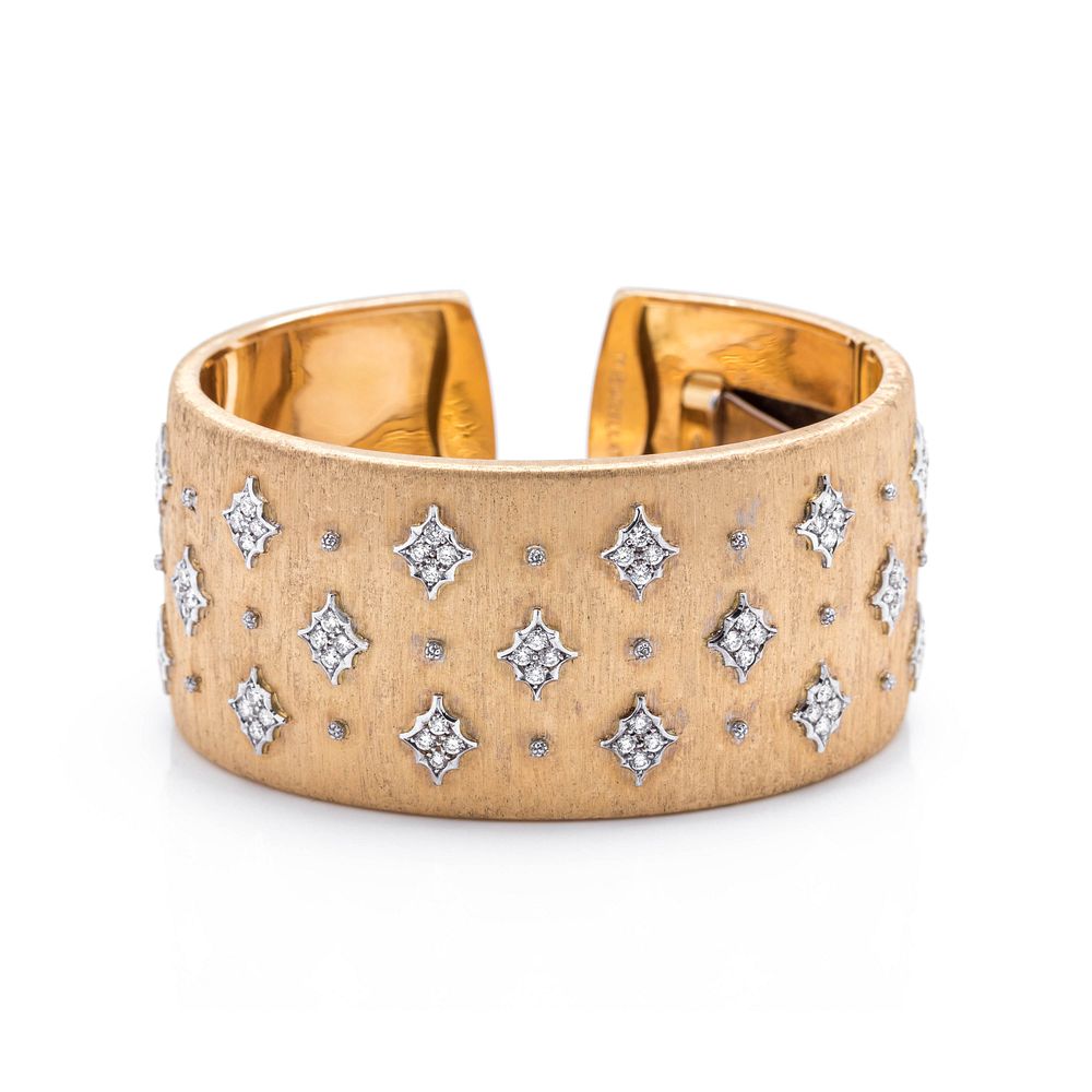 Appraisal: MARIO BUCCELLATI YELLOW GOLD AND DIAMOND CUFF BRACELET MARIO BUCCELLATI