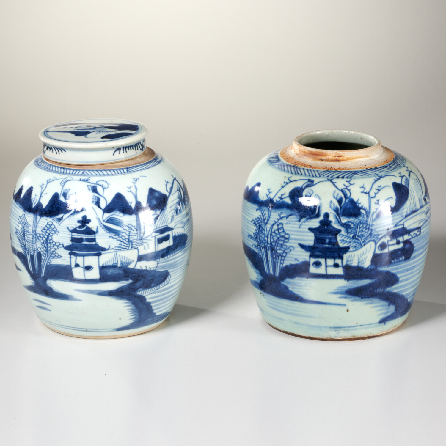 Appraisal: PAIR CHINESE CANTON PORCELAIN GINGER JARS th c blue and