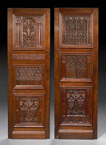 Appraisal: Two Continental Gothic Revival carved oak doors th century height