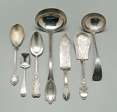 Appraisal: Assorted silver flatware ladles waffle server serving forks butter knives