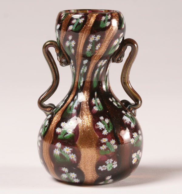 Appraisal: Vittorio Zuffi Murrina mosaic handled vase H Very good condition