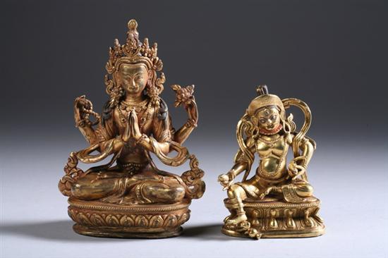 Appraisal: TWO TIBETAN GILT BRONZE FIGURES OF DEITIES th century -