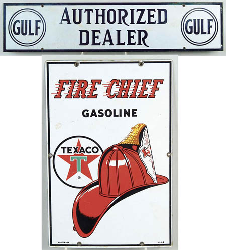 Appraisal: LOT OF TWO PORCELAIN AUTOMOTIVE SIGNS Includes Fire Chief Gasoline