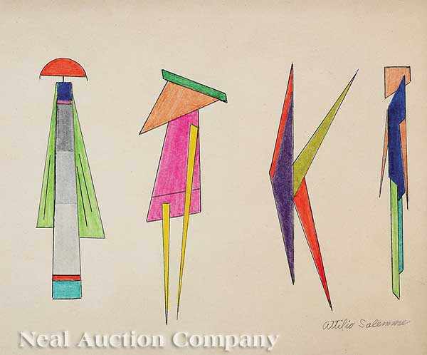 Appraisal: Attilio Salemme American - Abstract Figures watercolor and pencil on