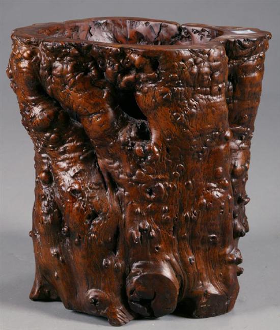 Appraisal: BURL ROOTWOOD SCROLL POT Asian th century Hollowed out trunk