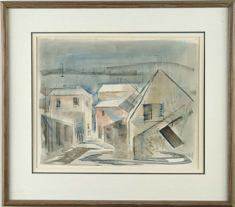 Appraisal: BIRDSEY th C STREET SCENE Watercolor abstract scene shows street