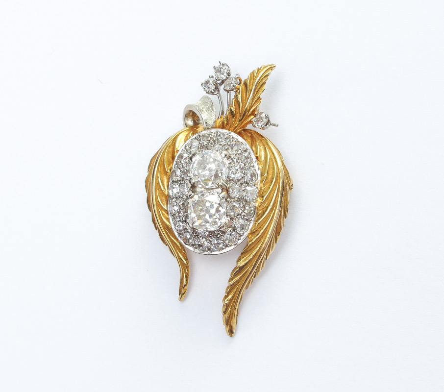 Appraisal: GOLD CTW OLD MINE CUT DIAMOND BROOCH Featuring diamonds over