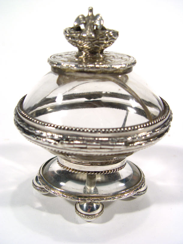 Appraisal: Rock crystal and silver metal egg shaped box with hinged