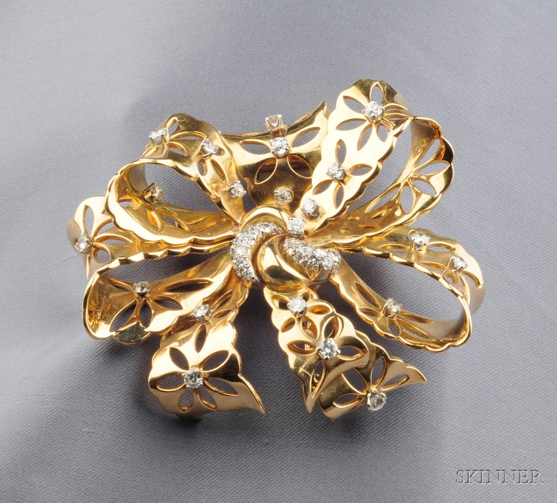 Appraisal: kt Gold Platinum and Diamond Lace Clip Brooch Van Cleef