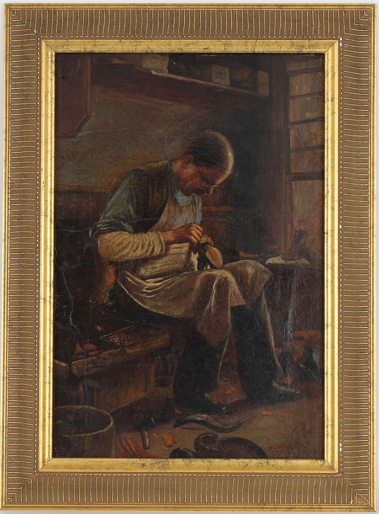 Appraisal: Signed th C Painting of a Cobbler Signed th C