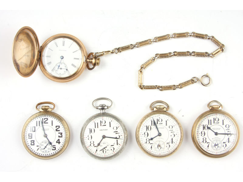 Appraisal: Five Antique Waltham Pocket Watches all with inset second hand