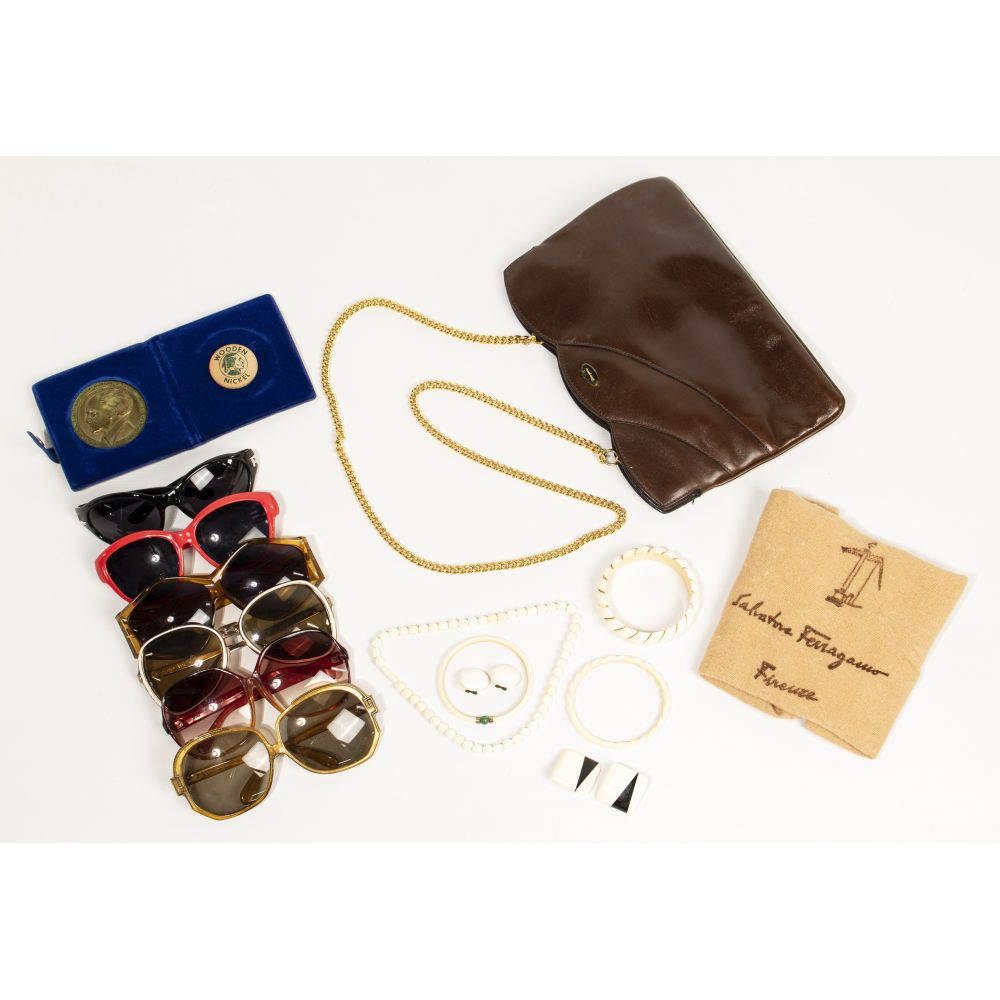 Appraisal: DESK ACCESSORY PURSE AND SUNGLASS ASSORTMENT items including Salvatore Ferragamo