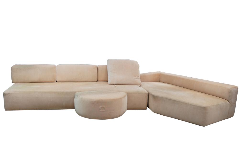 Appraisal: THREE-PART SECTIONAL SOFAmanufacturer unknown comprising a one-armed sofa inches wide