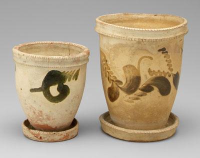 Appraisal: Two Solomon Bell flowerpots Virginia - one redware with coggled