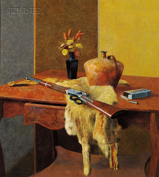 Appraisal: John F Bazadona American - Hunting A Sportsman's Still Life