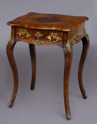 Appraisal: CONTINENTAL ROCOCO REVIVAL GILT-METAL AND INLAID WALNUT SIDE TABLE The