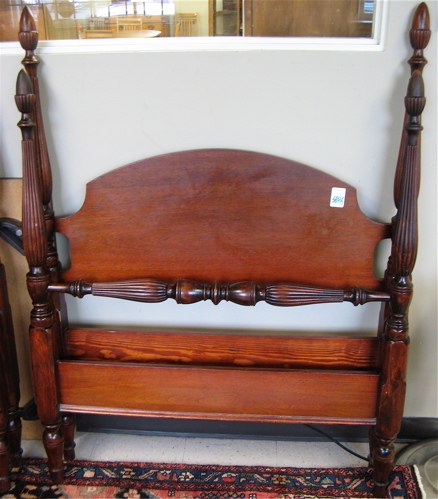 Appraisal: PAIR OF FEDERAL STYLE MAHOGANY FOUR-POSTER TWIN BEDS American mid