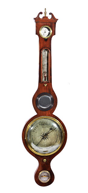 Appraisal: A TH CENTURY MAHOGANY DIAL BAROMETER with swan neck pediment