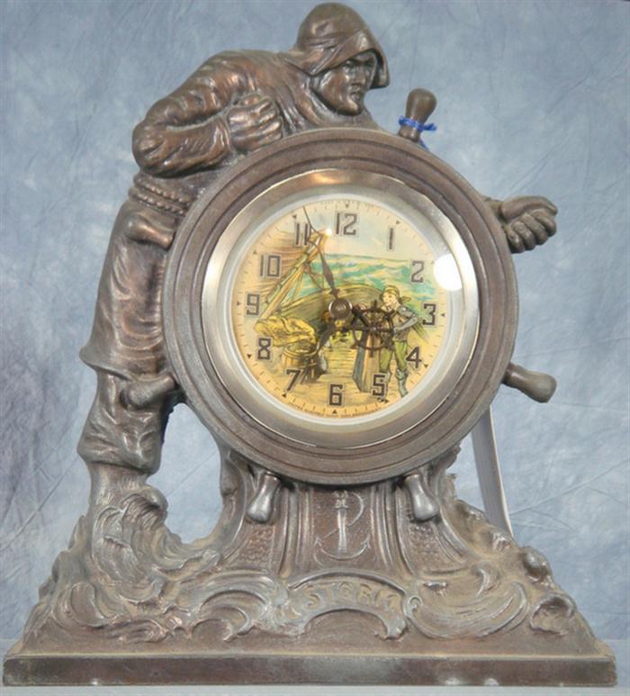 Appraisal: United Electric keywind Storm novelty clock Captain ship's wheel design