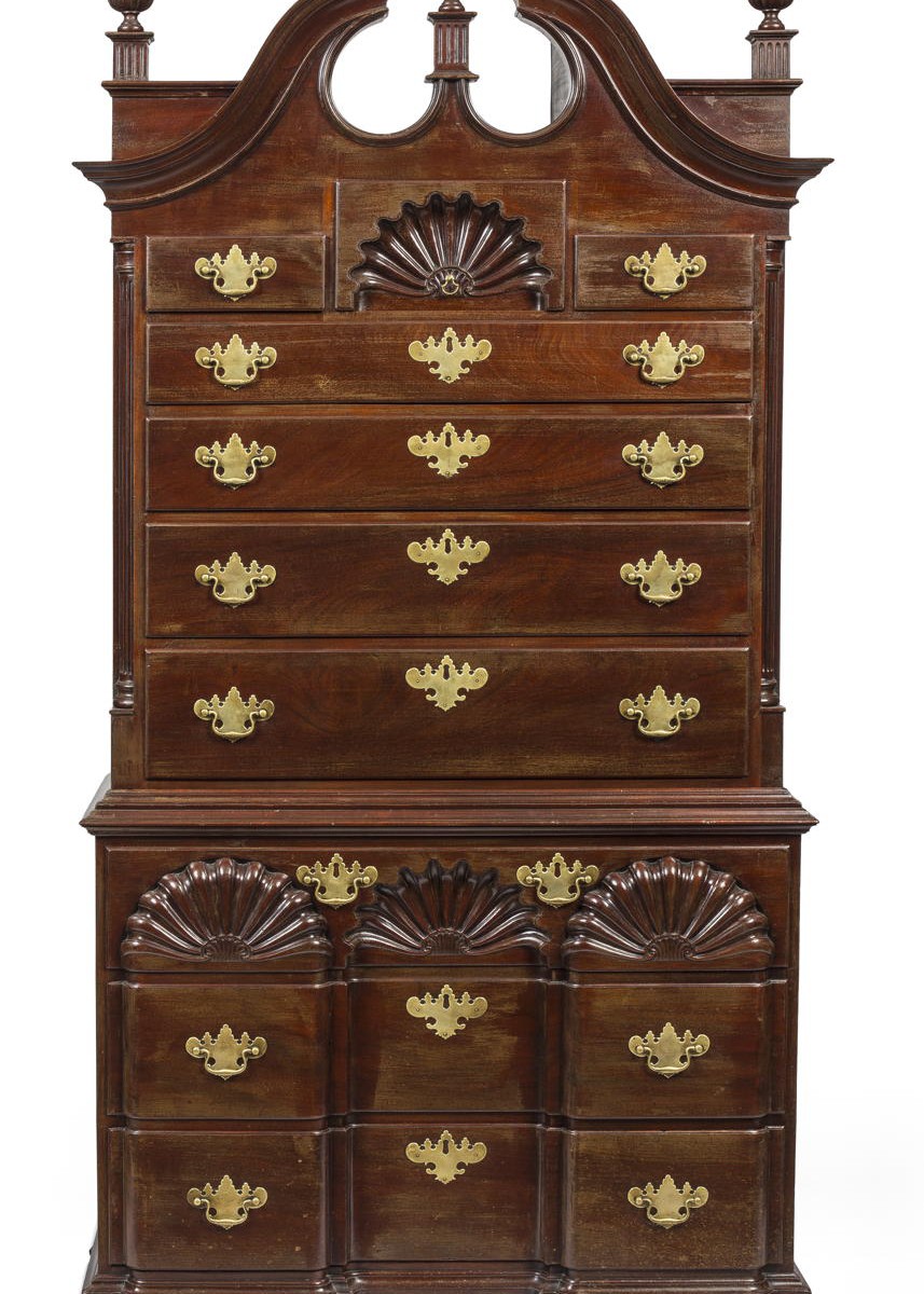 Appraisal: RHODE ISLAND CHIPPENDALE STYLE CARVED MAHOGANY CHEST-ON-CHEST In two parts