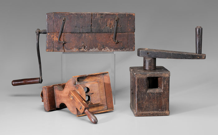 Appraisal: Cherry Pitter Two Sausage Grinders th century one wooden cherry