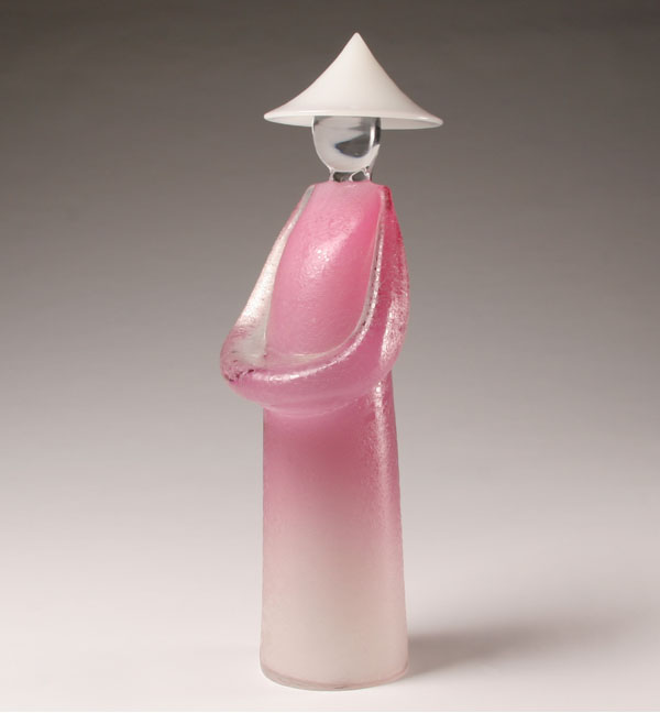 Appraisal: Murano Corroso glass Asian figurine Large solid pink shaded opaline