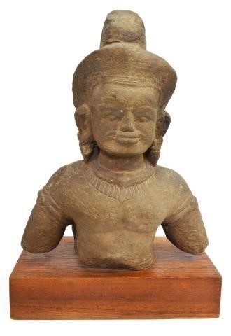 Appraisal: Large stone figural bust likely in the Khmer style mounted