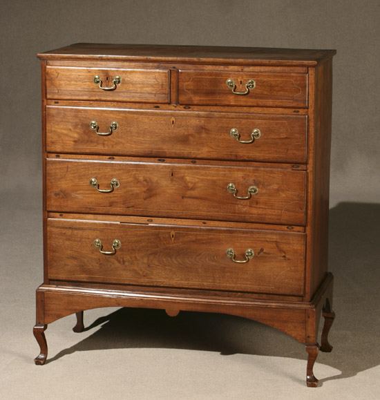 Appraisal: Queen Anne Satinwood Inlaid Walnut Chest-on-Frame Southern Piedmont North Carolina