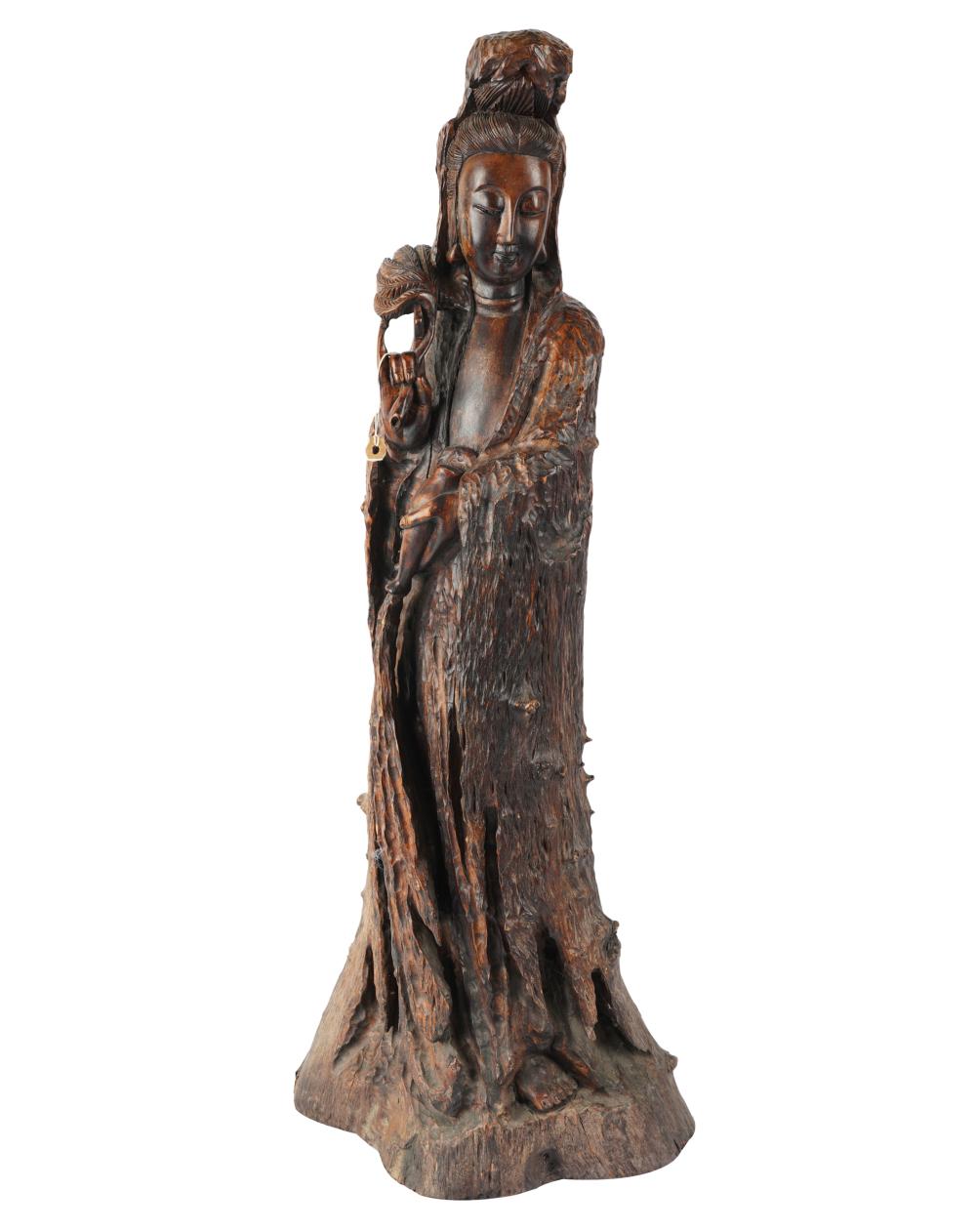 Appraisal: CHINESE CARVED WOOD GUANYIN FIGUREunsigned inches high Condition