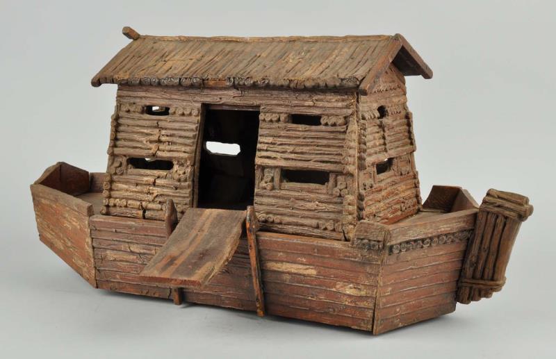 Appraisal: Wooden Log Style Ark With Figures This lot style ark